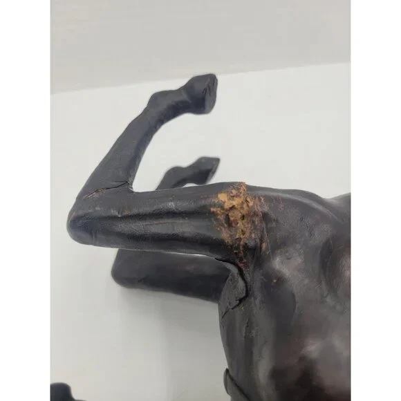 Vintage Large 14" LEATHER Wrapped Rearing Horse Figure W/ Saddle - Picture 11 of 16